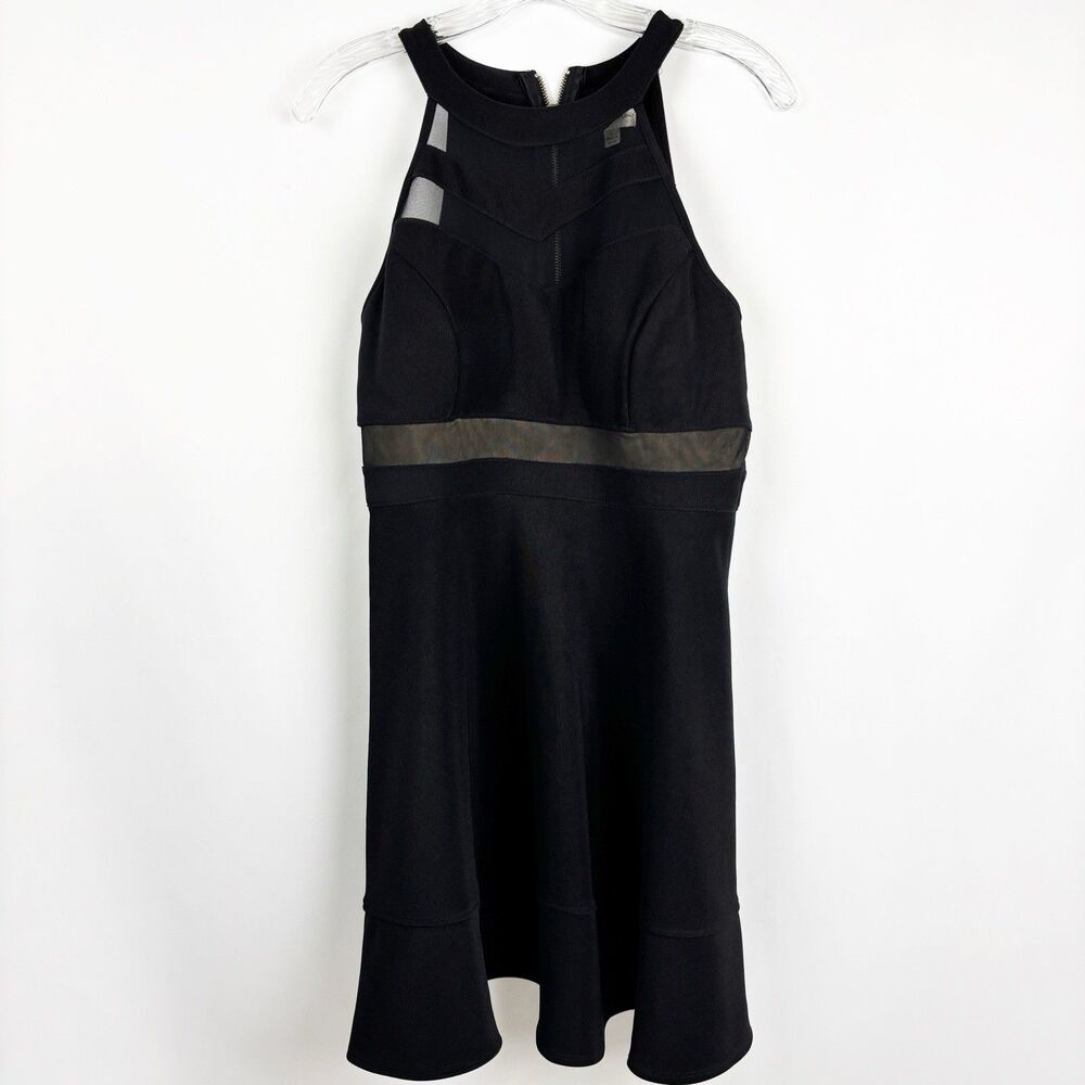 Honey And Rosie Fit & Flare Dress Size Large Blk Sleeveless Mesh Panel